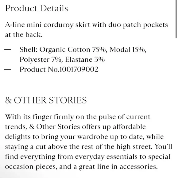 & Other Stories Brown corduroy mini skirt, size 0 NWOT - Picture 8 of 8